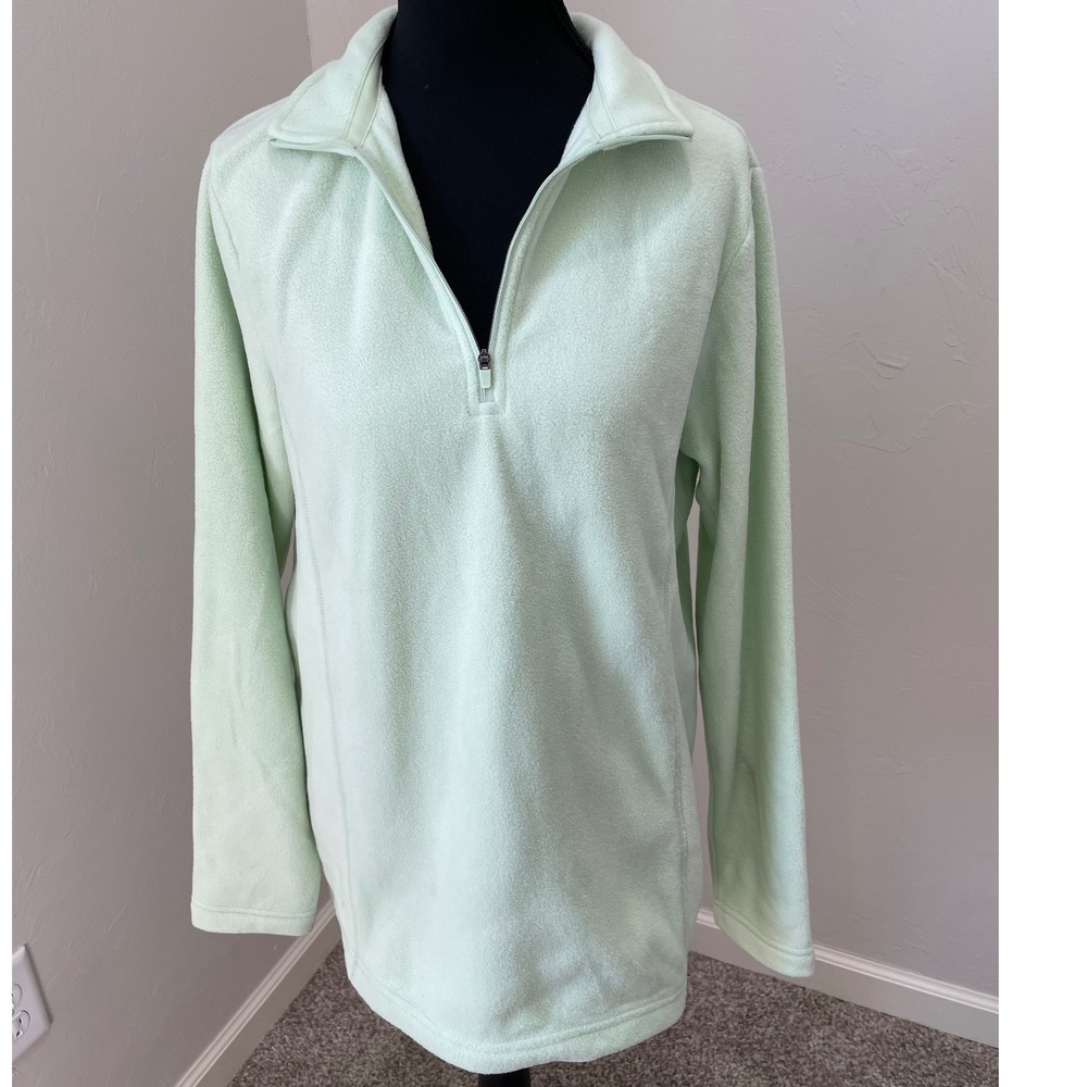 Lands End Mint Green Anti-Static Quarter Zip Fleece Pullover Womens Medium 10-12